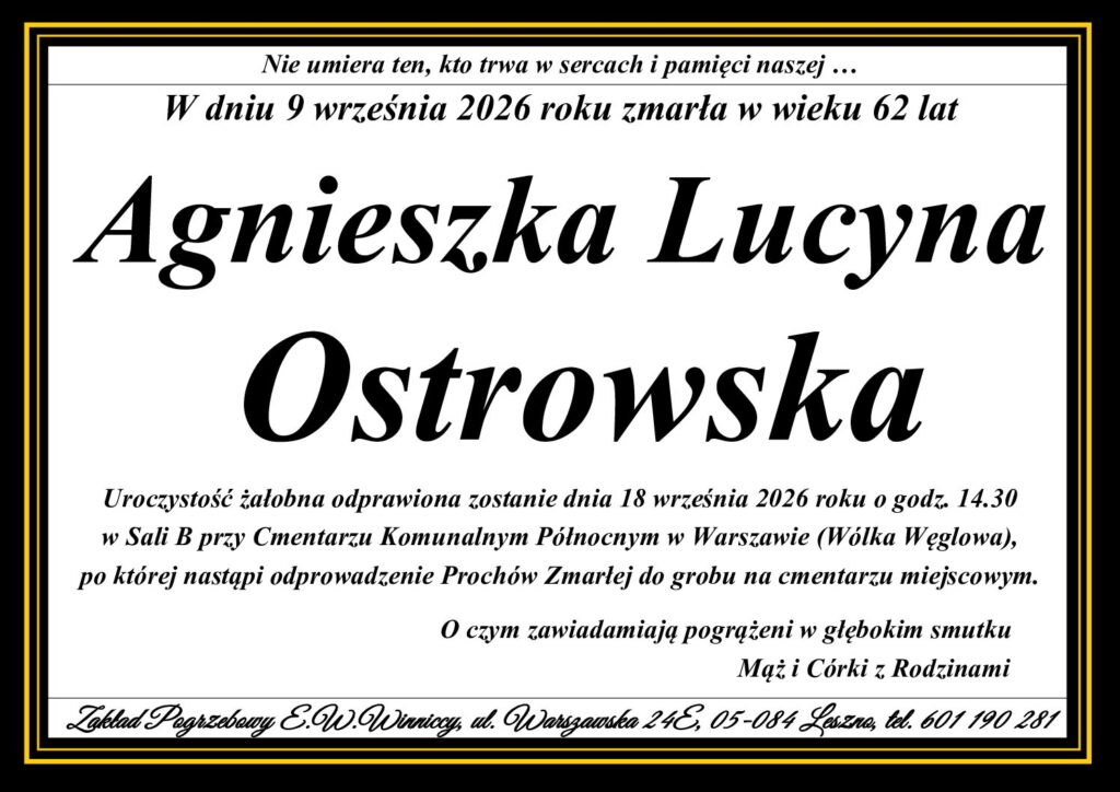 ŚP. Agnieszka Lucyna Ostrowska